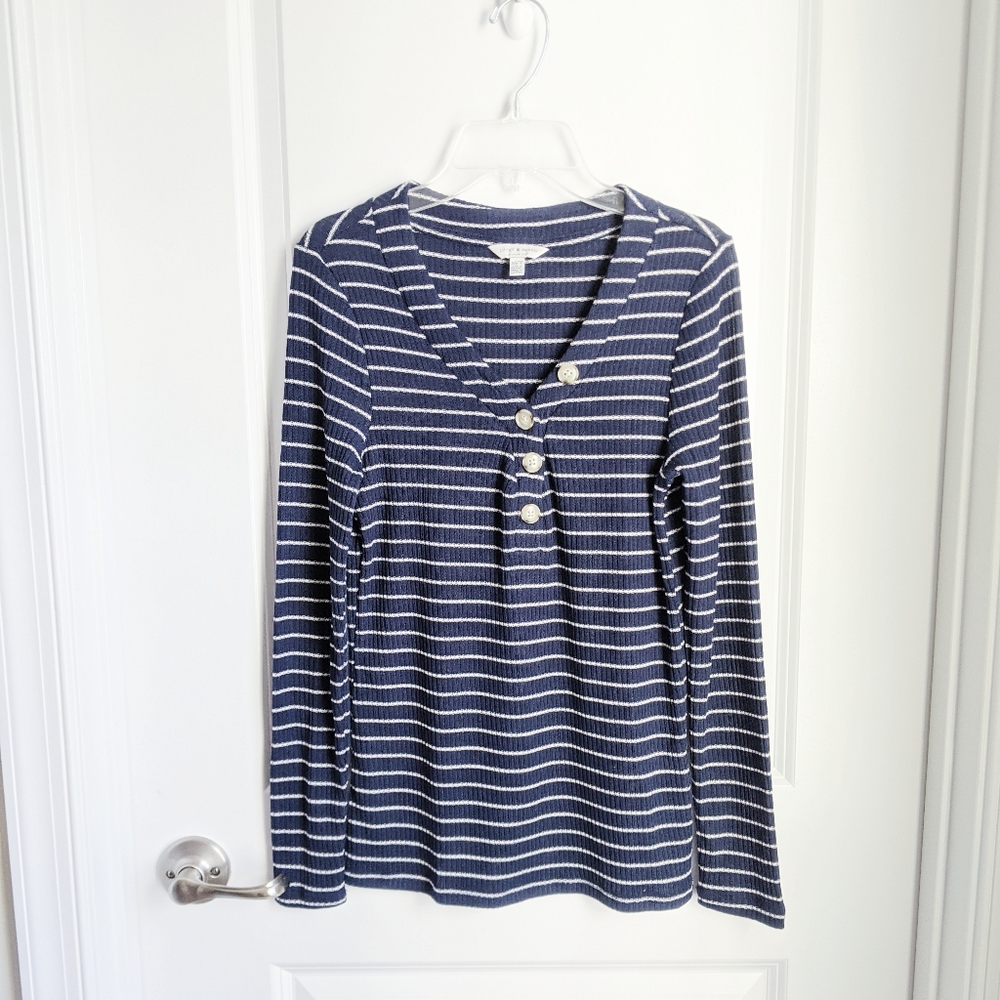 Lucky Brand Striped Henley Long Sleeve Top Navy XS